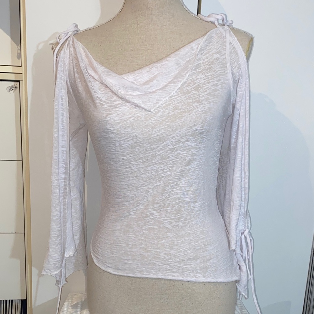 Vintage White Women's Cut Out Blouse with Draped Neckline - Picture 1 of 17